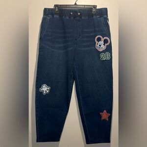 Disney Parks- Her Universe Mickey Mouse Pull On Denim Pants Retro Patch- Size XL